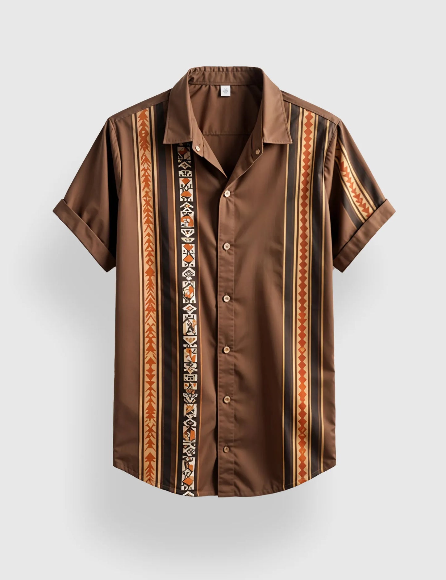 Brown Vertical Line Men's Half Sleeves Printed Shirt Exclusive