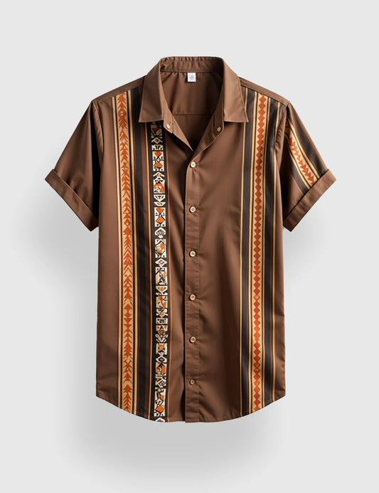 Brown Vertical Line Men's Half Sleeves Printed Shirt Exclusive