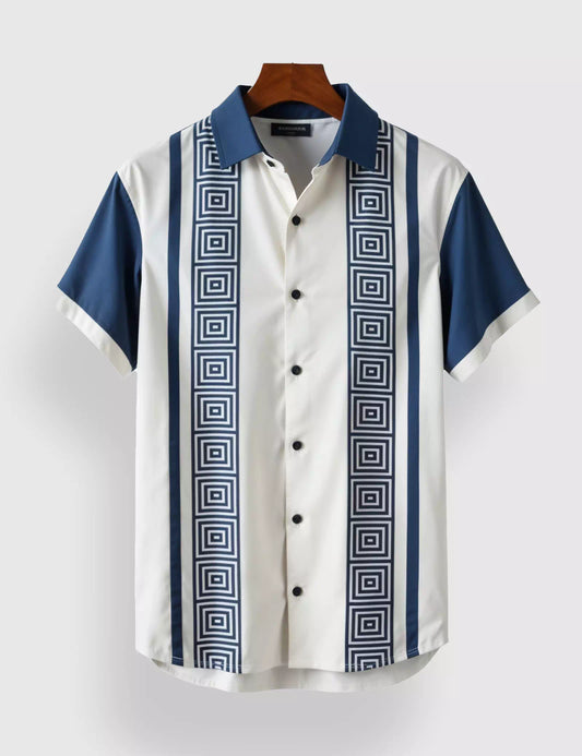 Blue And White Stripped Designer Men's Half Sleeves Printed Shirt Exclusive