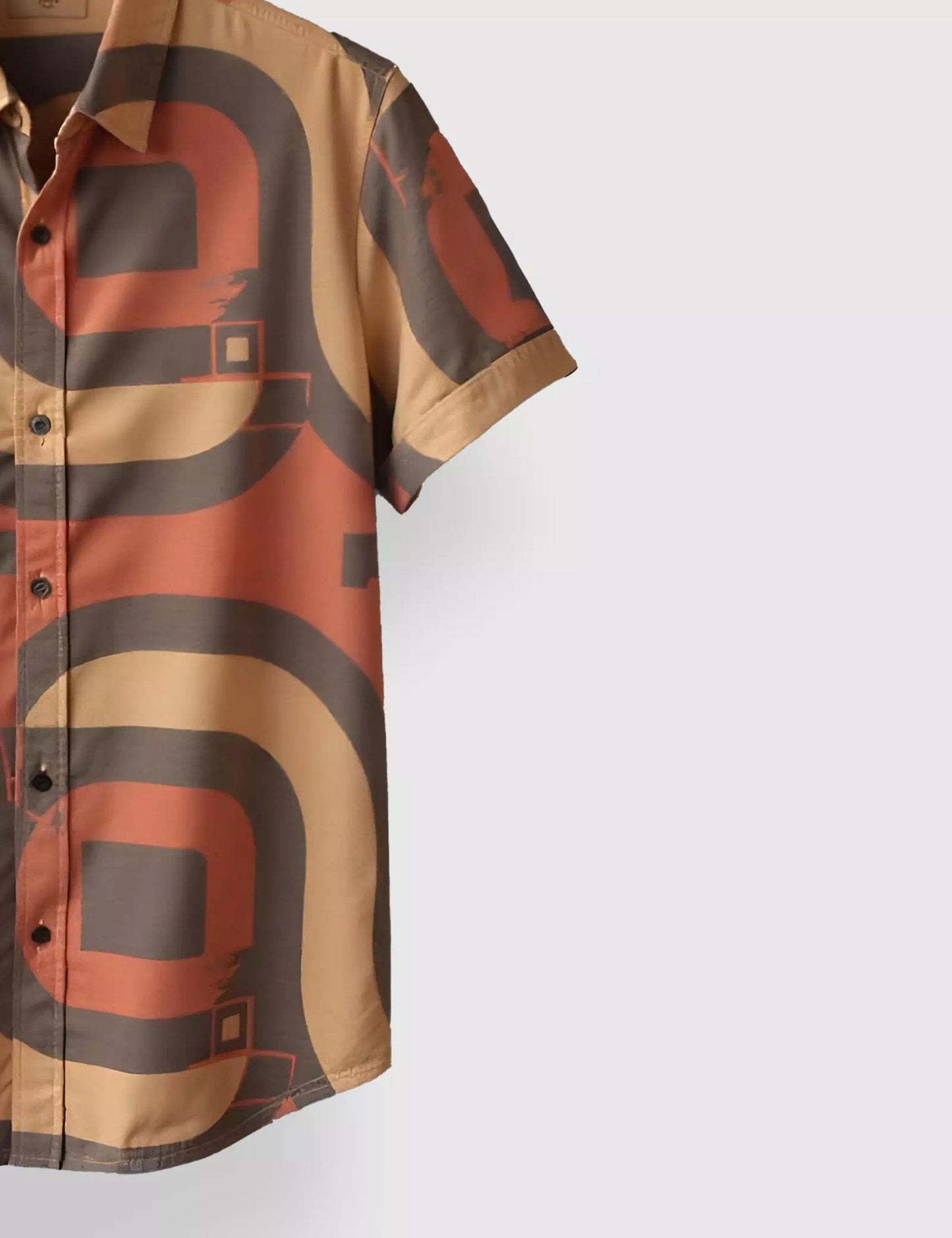 Brown Geometric Designer Men's Half Sleeves Printed Shirt Exclusive