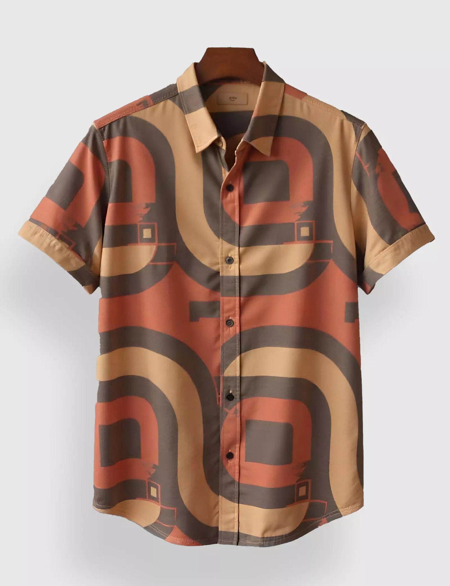 Brown Geometric Designer Men's Half Sleeves Printed Shirt Exclusive