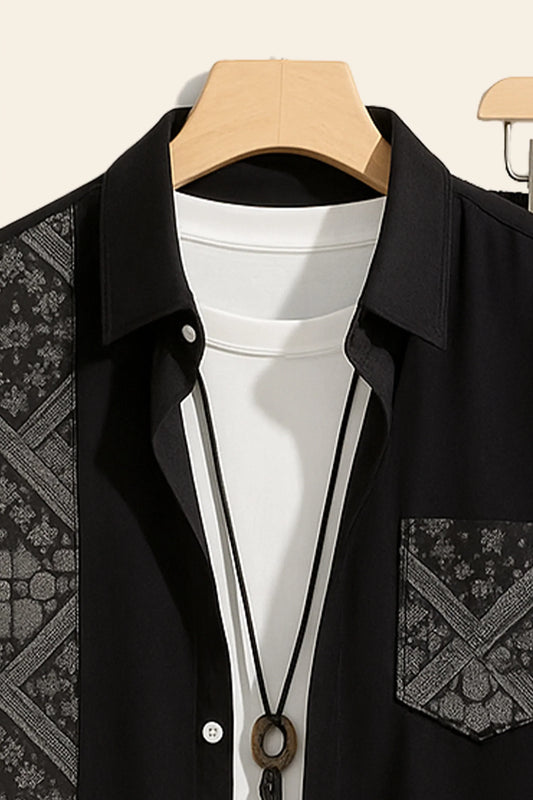 Black Design Men's Casual Half Sleeve Shirt and Full Pant Set