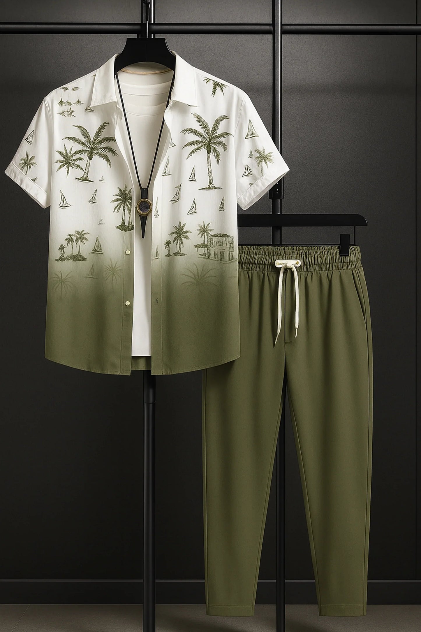 Green Shady Men's Casual Half Sleeve Shirt and Full Pant Set
