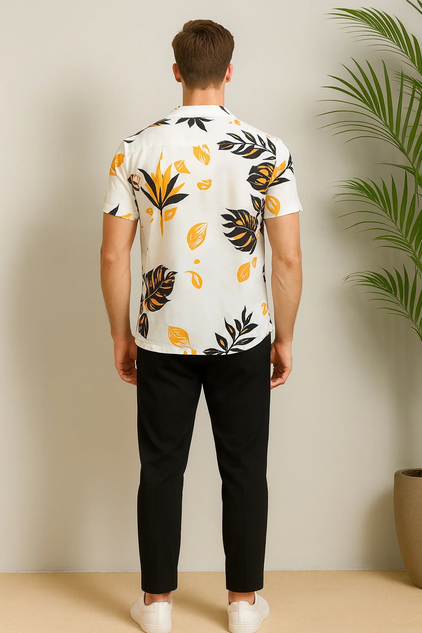 Yellow Leaf Men's Casual Half Sleeve Shirt and Full Pant Set