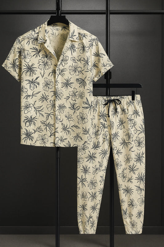 Yellow Mandala Men's Casual Half Sleeve Shirt and Full Pant Set