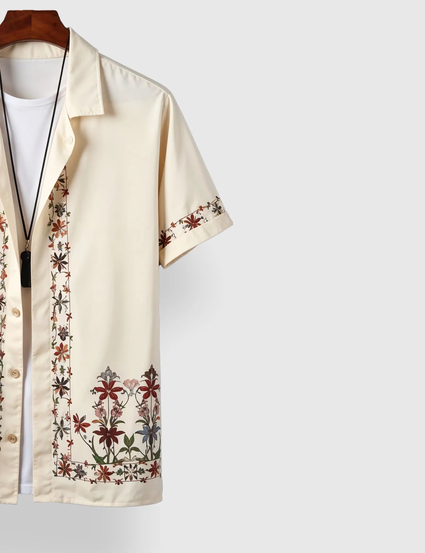 Cream Rose Border Men's Half Sleeves Printed Shirt Exclusive