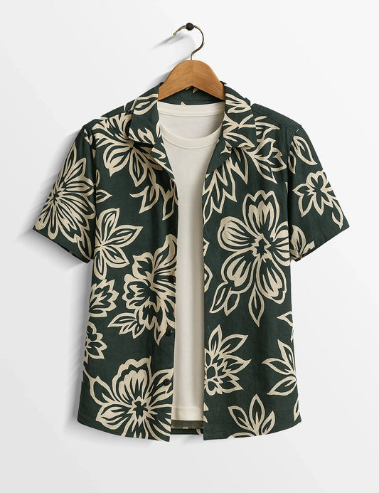 Big Flower Printed Urban Cotton Gentleman's Shirt for Men