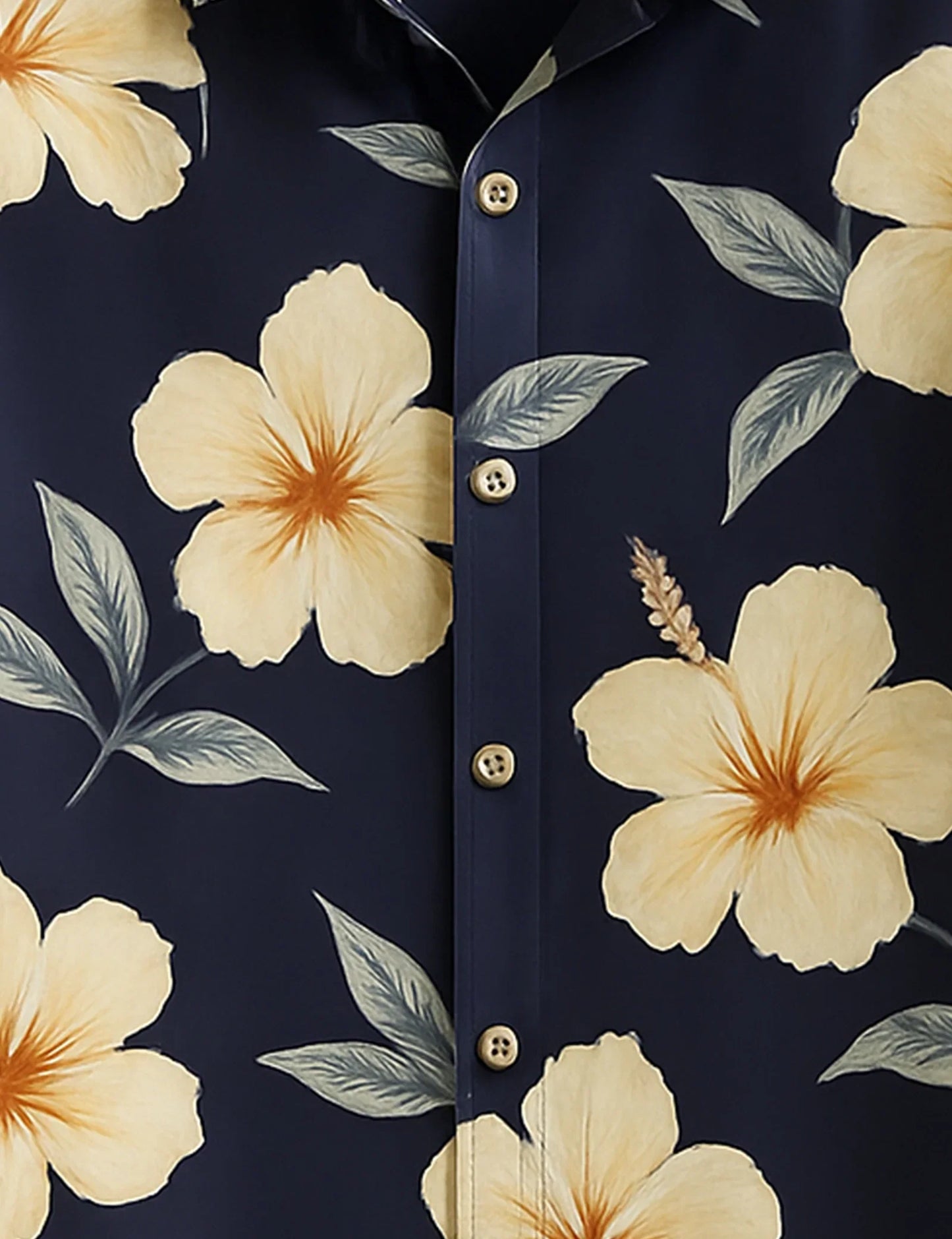 Navy Blue Hibiscus Printed Refined Cotton Daily Shirt for Men