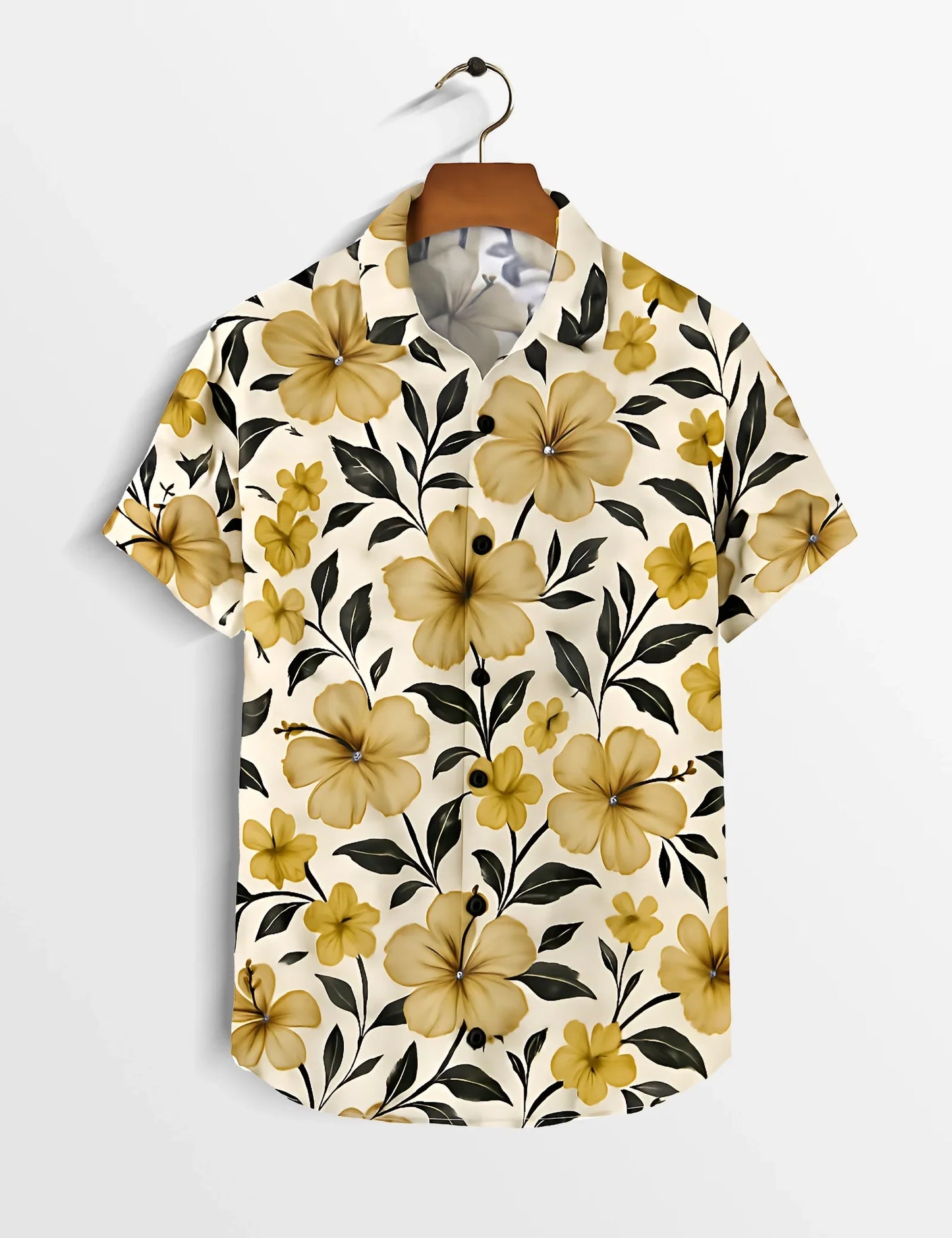 Yellow Floral Soft Touch Cotton Shirt for Men