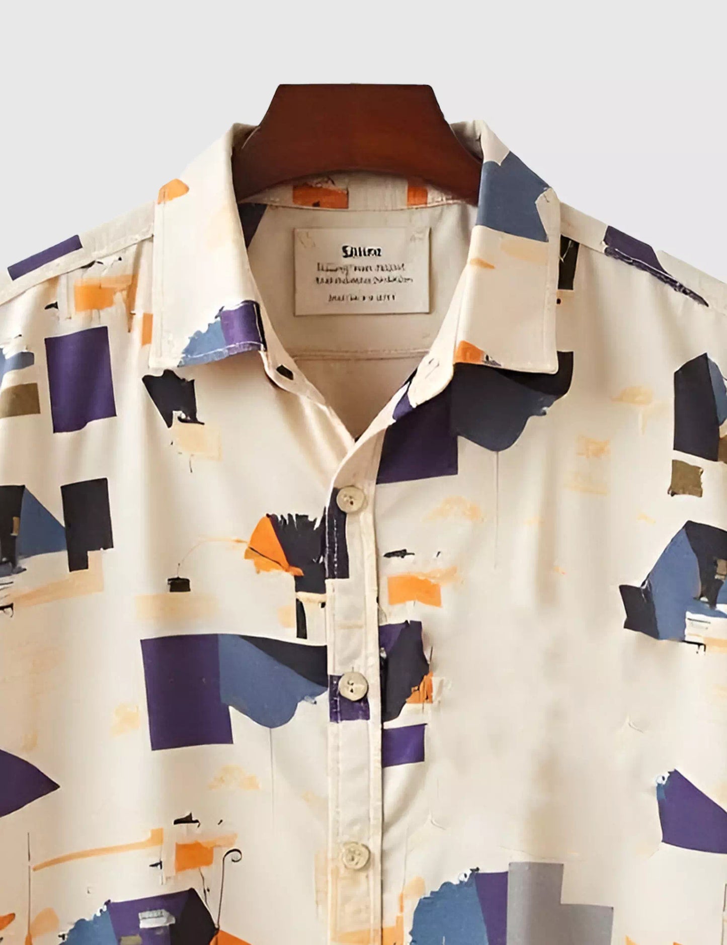 Cream Patch Work Designer Men's Half Sleeves Printed Shirt Exclusive