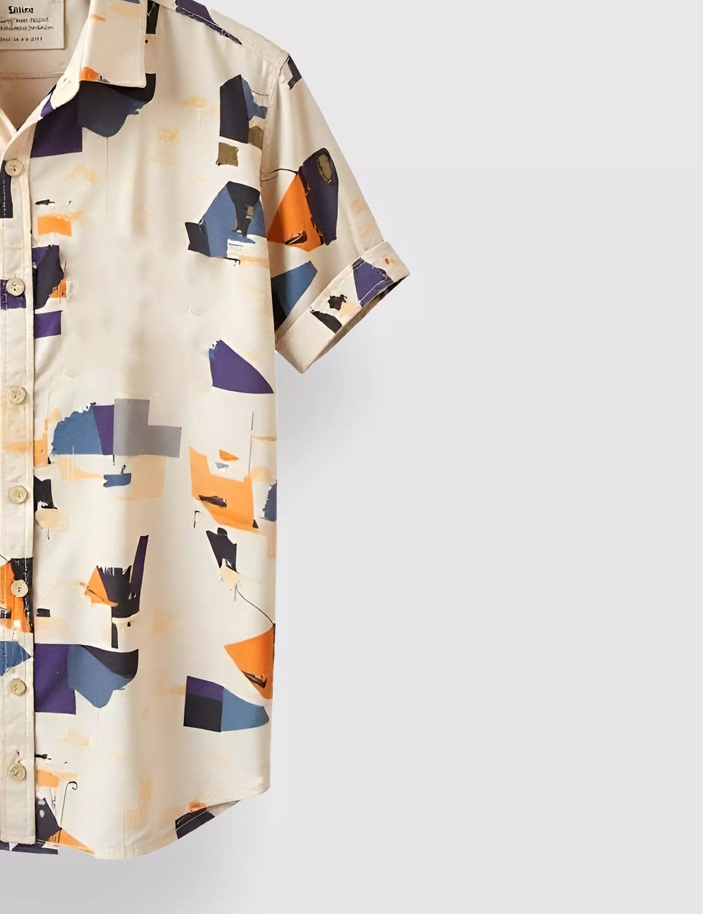 Cream Patch Work Designer Men's Half Sleeves Printed Shirt Exclusive