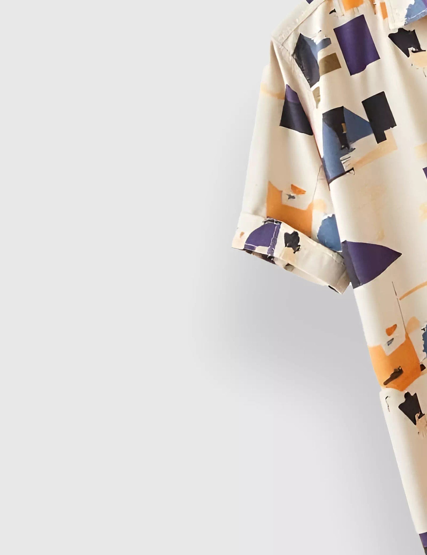 Cream Patch Work Designer Men's Half Sleeves Printed Shirt Exclusive