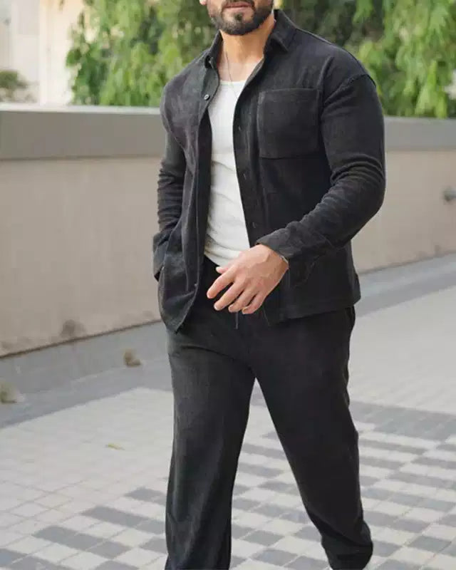 Black Color Luxury Korean Style Full Co-Ord Set Trouser and Shirt