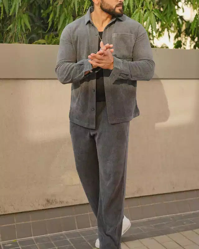 Gray Color Luxury Korean Style Full Co-Ord Set Trouser and Shirt
