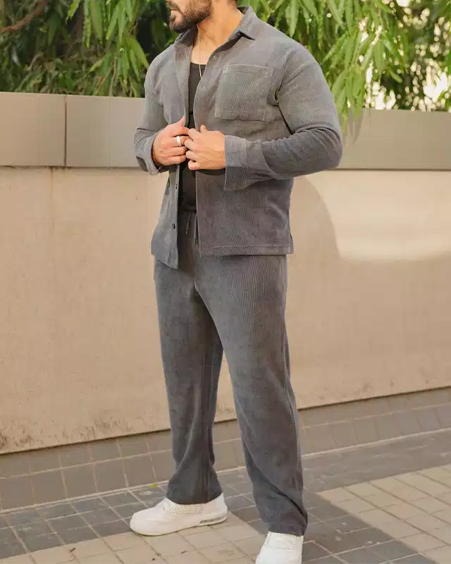 Gray Color Luxury Korean Style Full Co-Ord Set Trouser and Shirt