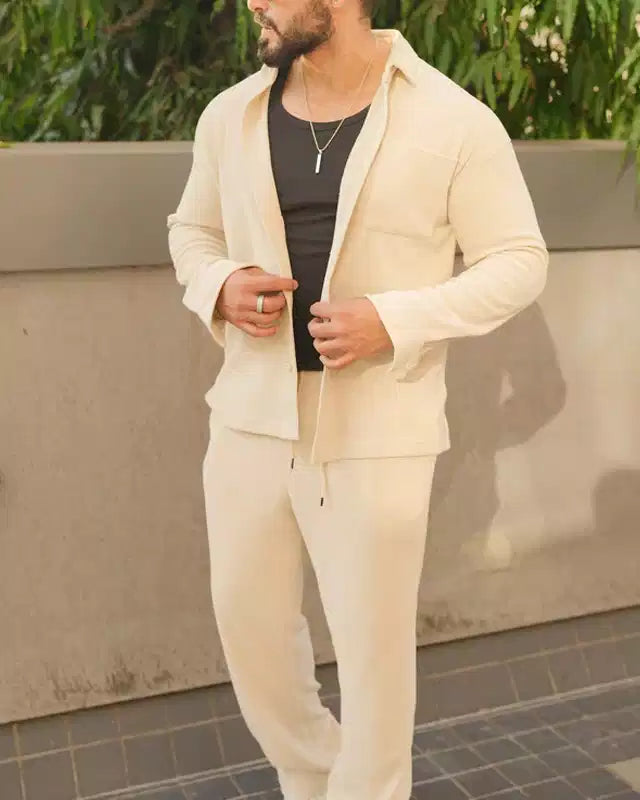 White Color Luxury Korean Style Full Co-Ord Set Trouser and Shirt