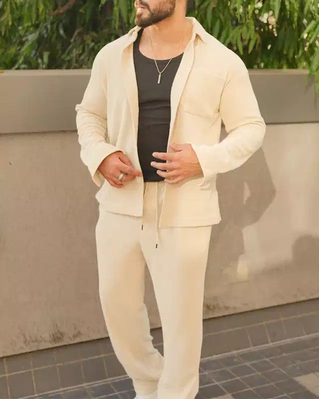 White Color Luxury Korean Style Full Co-Ord Set Trouser and Shirt