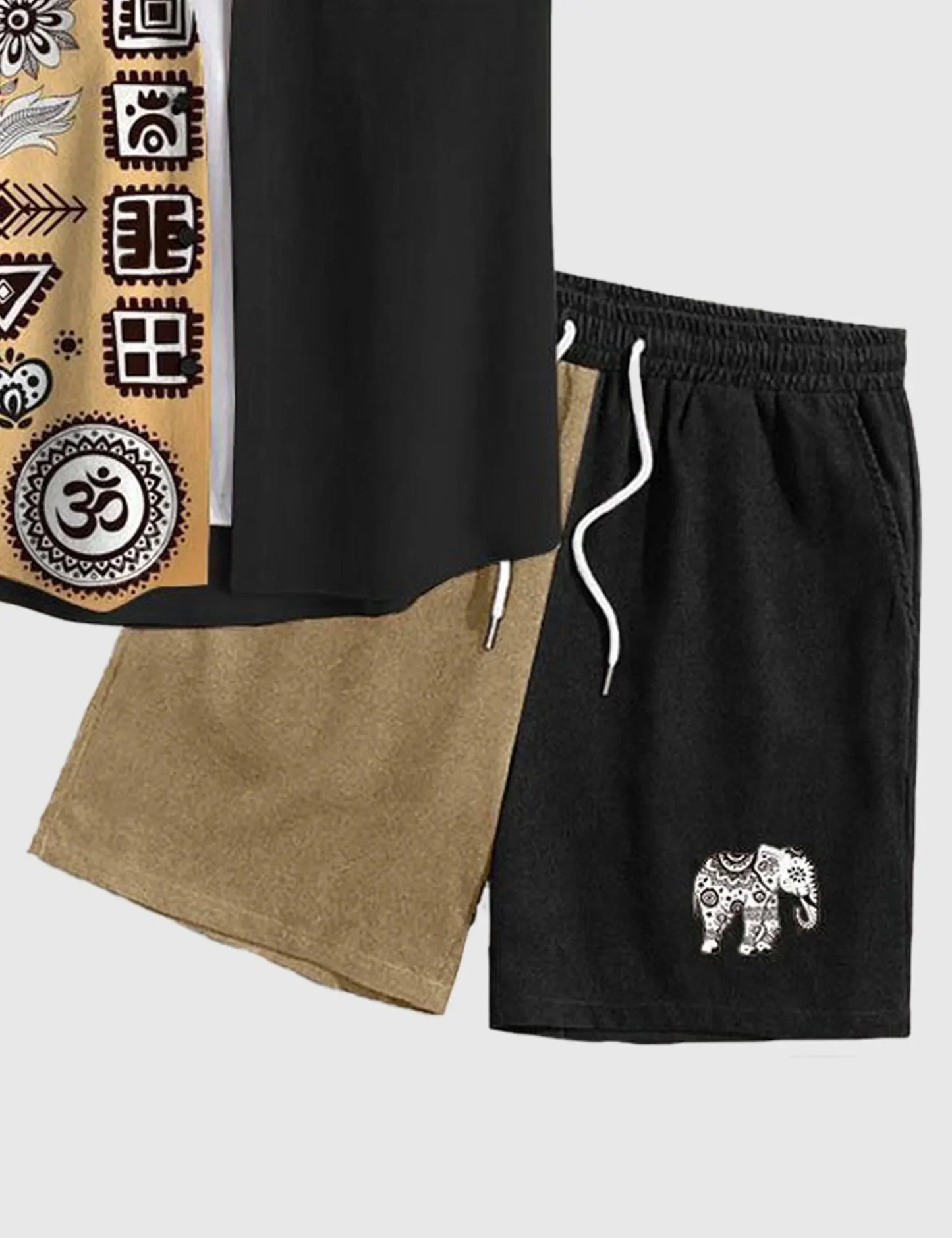 Men’s Black Ethnic Vibes Print Shirt and Shorts Co-ord Set