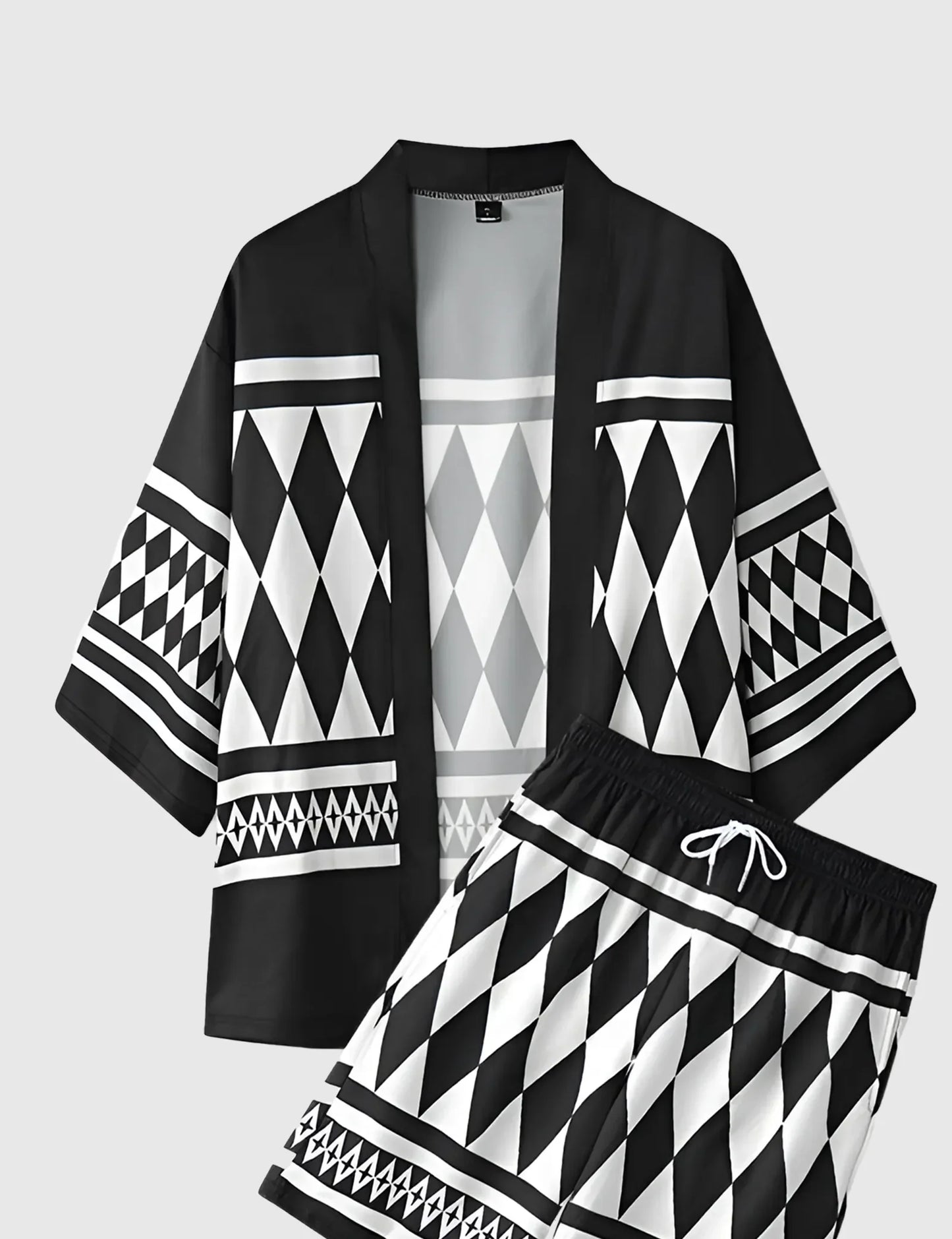 Men’s Geometric Samurai Print Shirt and Shorts Co-ord Set