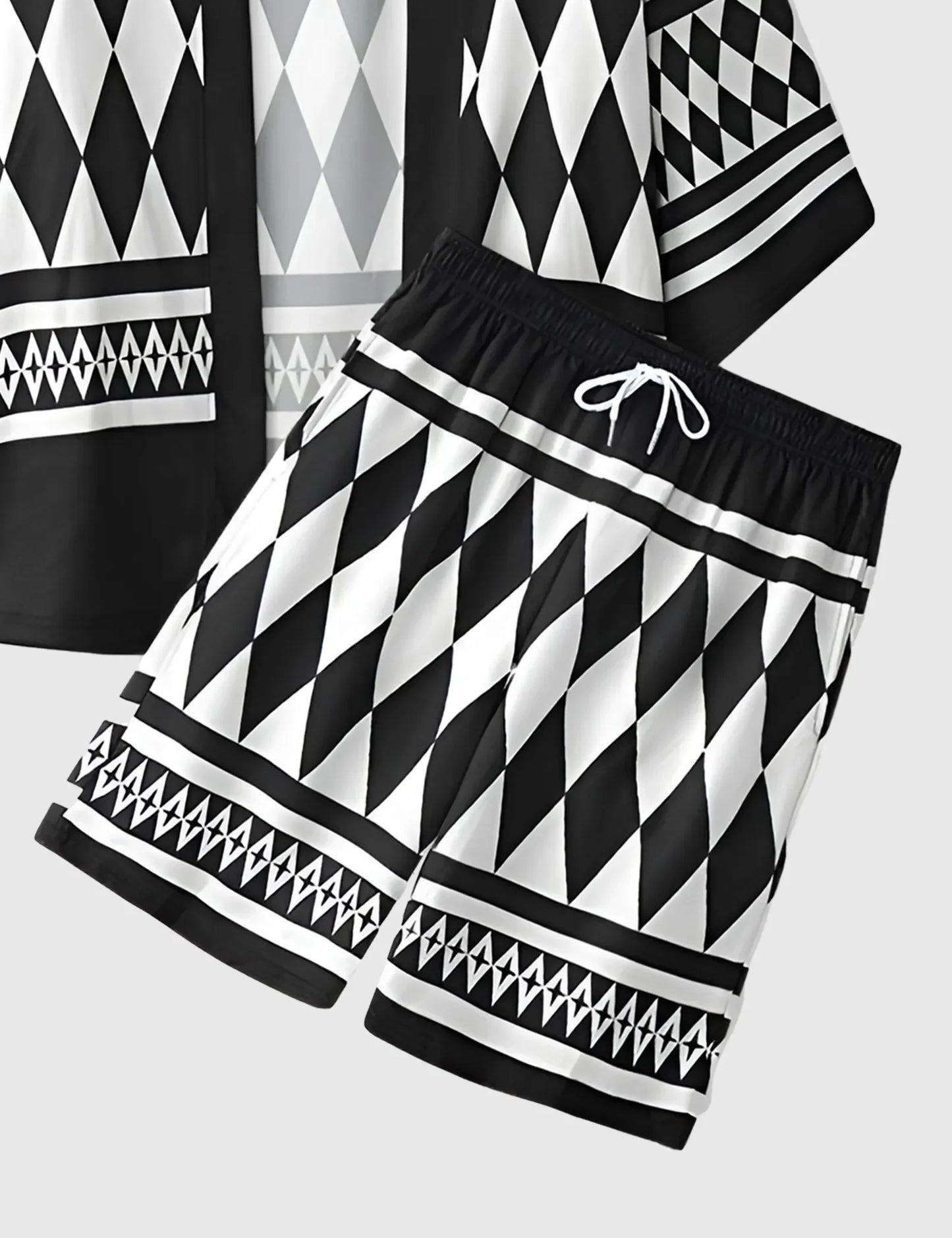 Men’s Geometric Samurai Print Shirt and Shorts Co-ord Set
