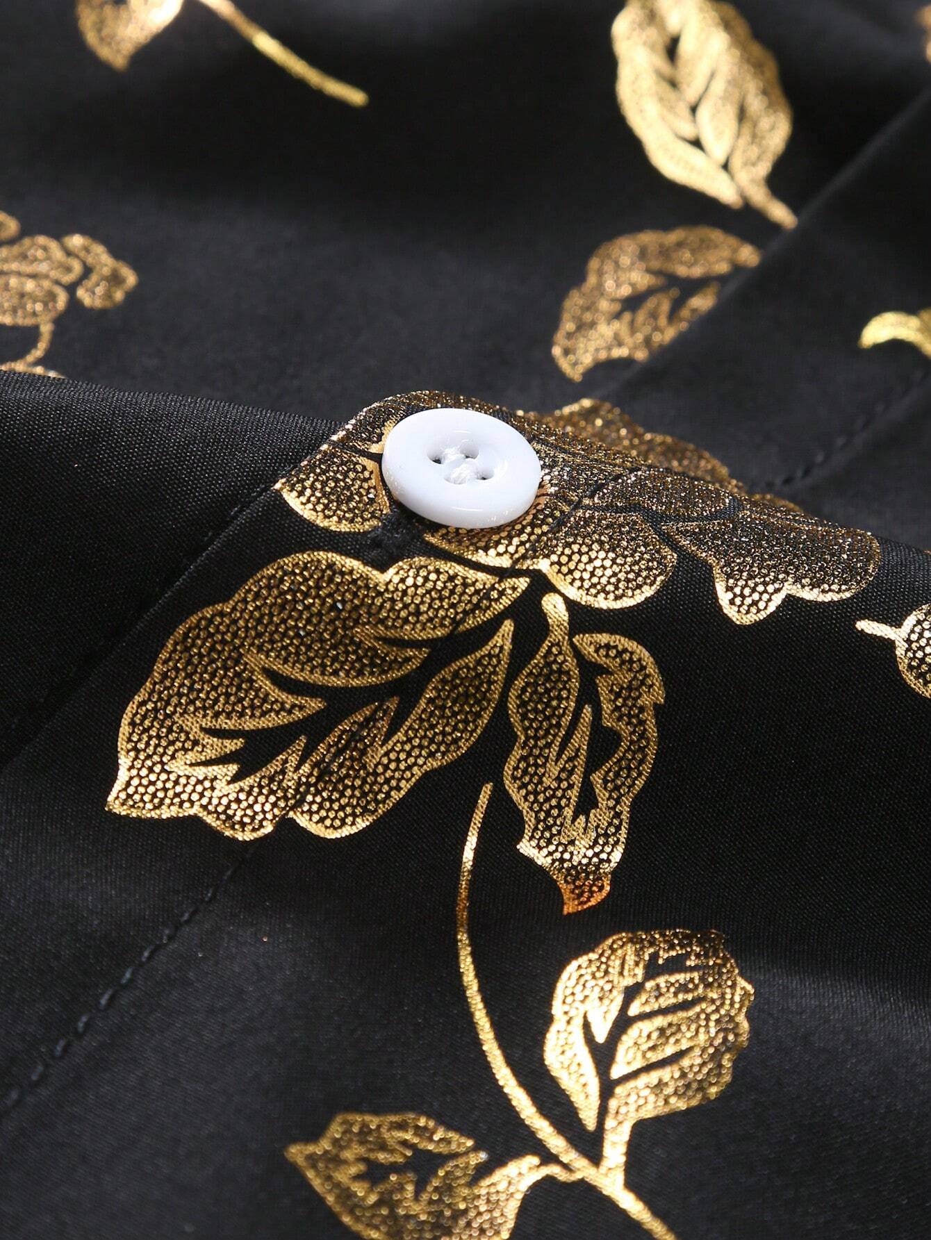 Men's Gold Floral Print Shirt Relaxed Printed Casualwear