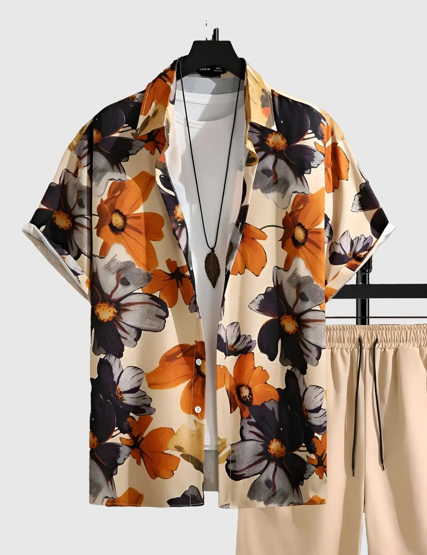 Men’s Khaki Twin Floral Print Shirt and Shorts Co-ord Set