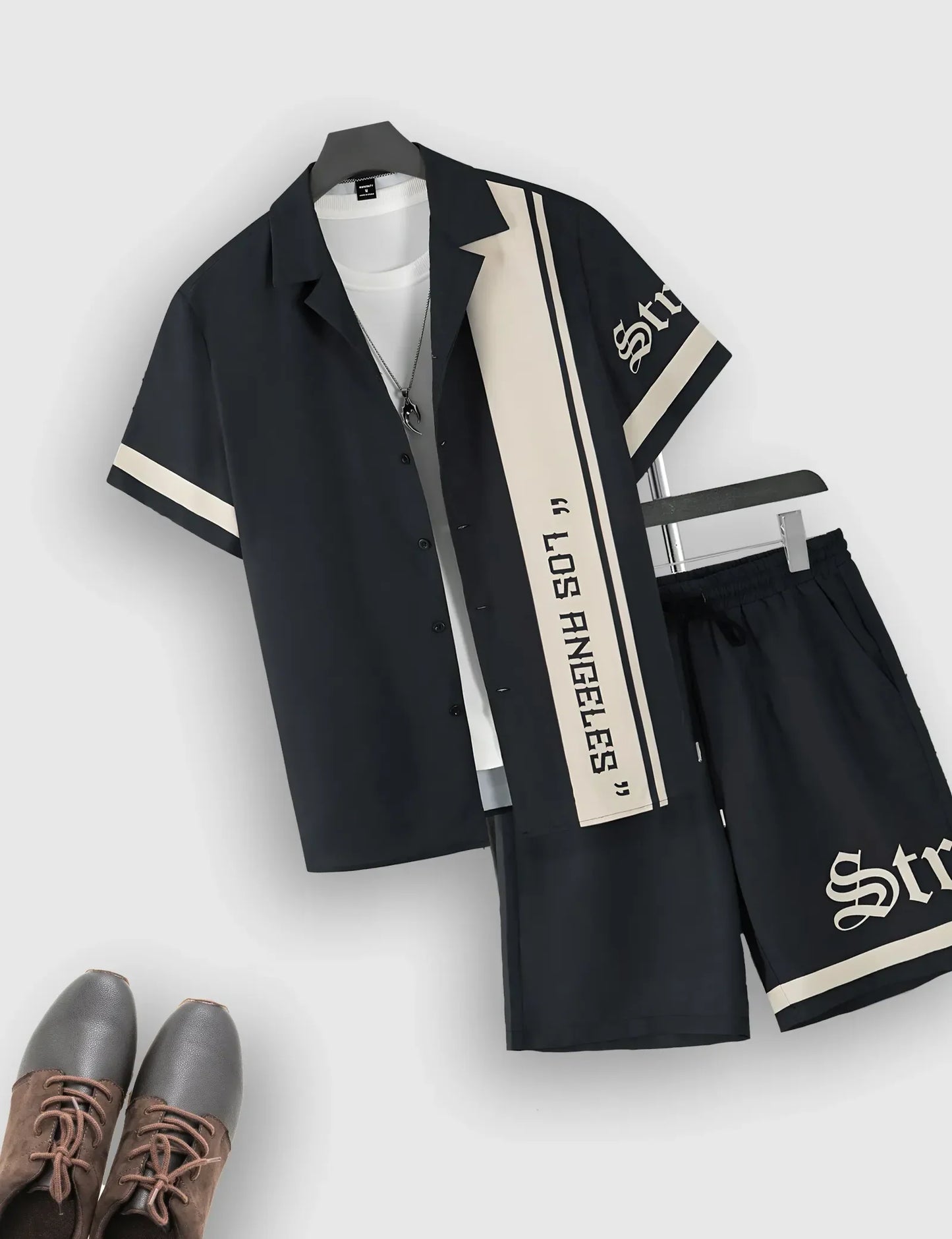 Men’s Los Angeles Text Graphic Print Shirt and Shorts Co-ord Set