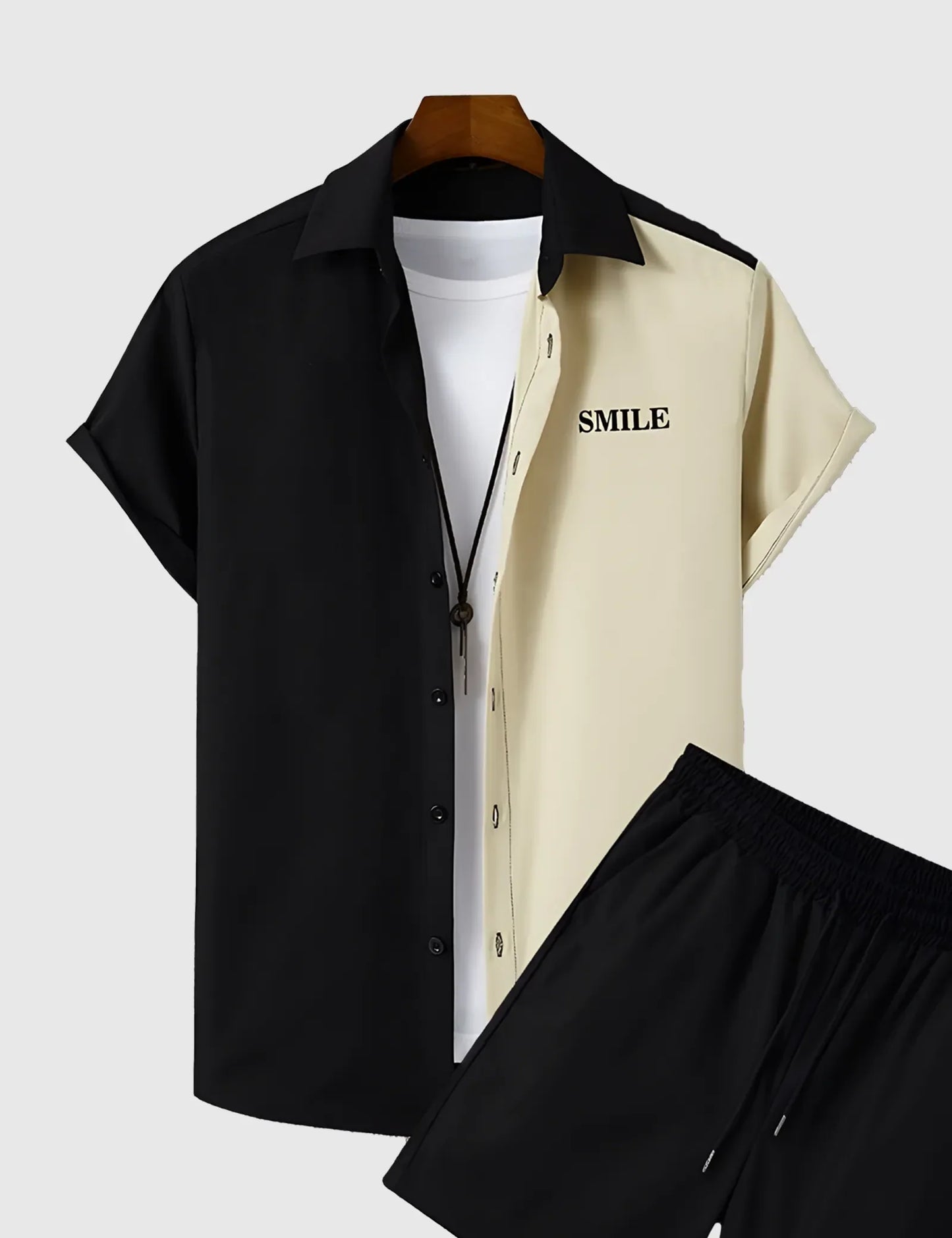 Men’s Off White Smile Colorblock Print Shirt and Shorts Co-ord Set