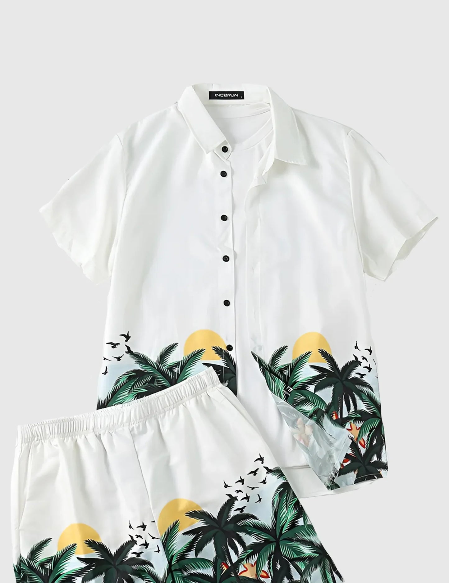 Men’s Tropical Sunset Palm Print Shirt and Shorts Co-ord Set