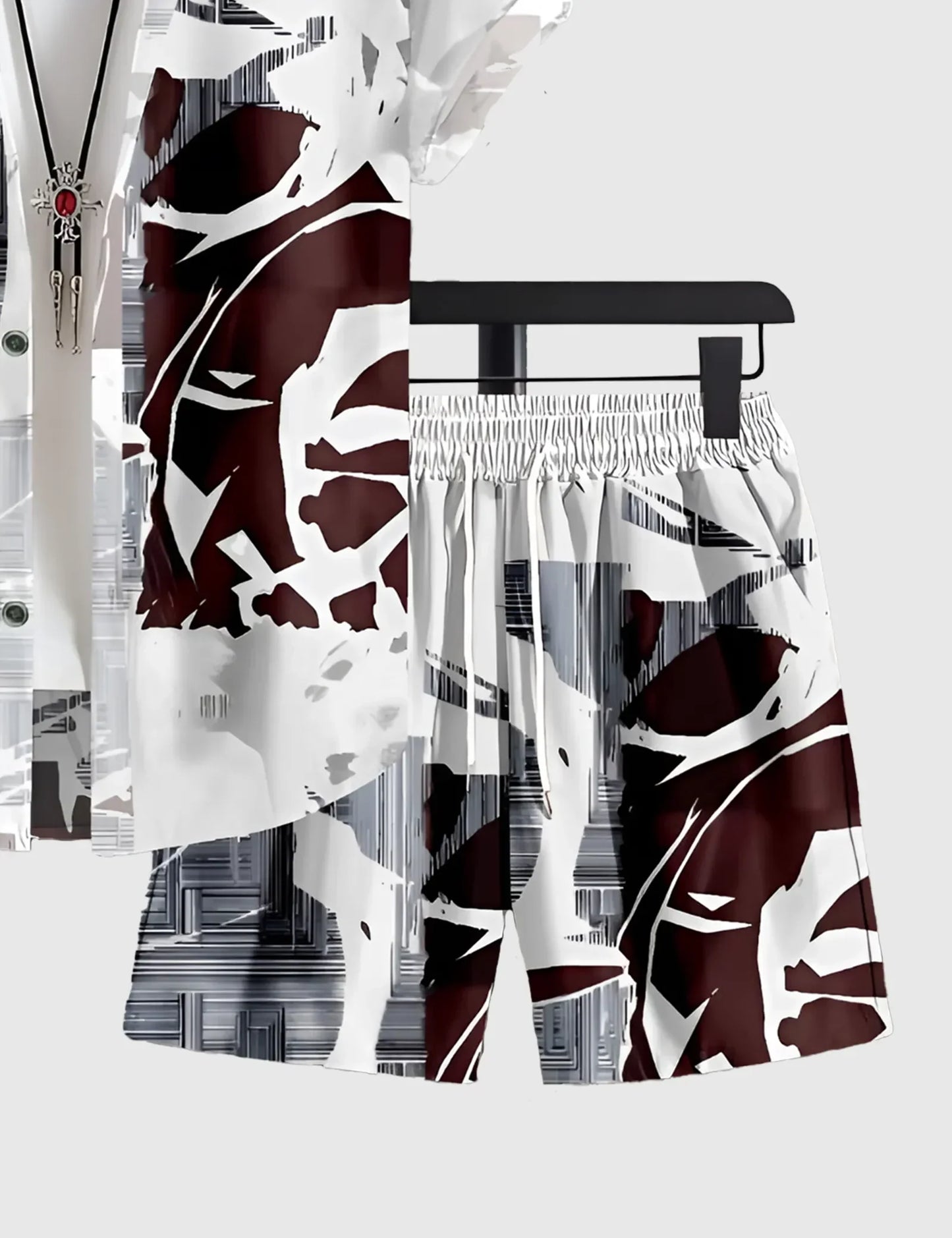 Men’s White Urban Abstract Print Shirt and Shorts Co-ord Set