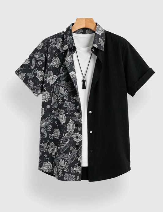 Black Illusion Designer Men's Half Sleeves Printed Shirt Exclusive