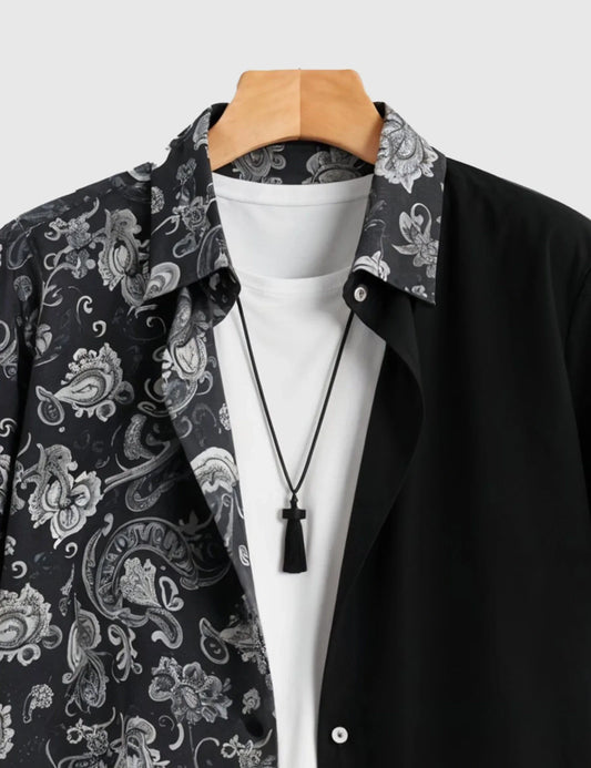 Black Illusion Designer Men's Half Sleeves Printed Shirt Exclusive