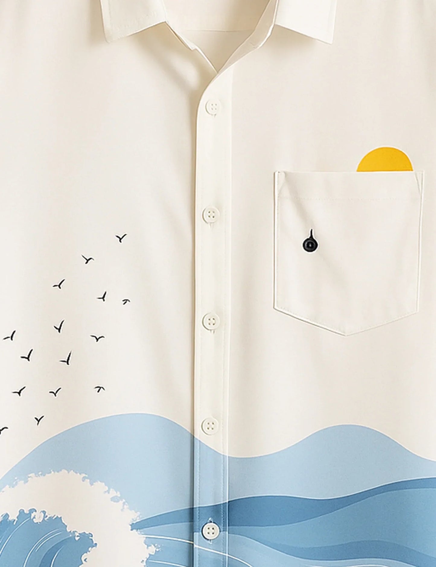 Men's White Ocean Wave Coastal Vibes - Printed Half Sleeve Shirt