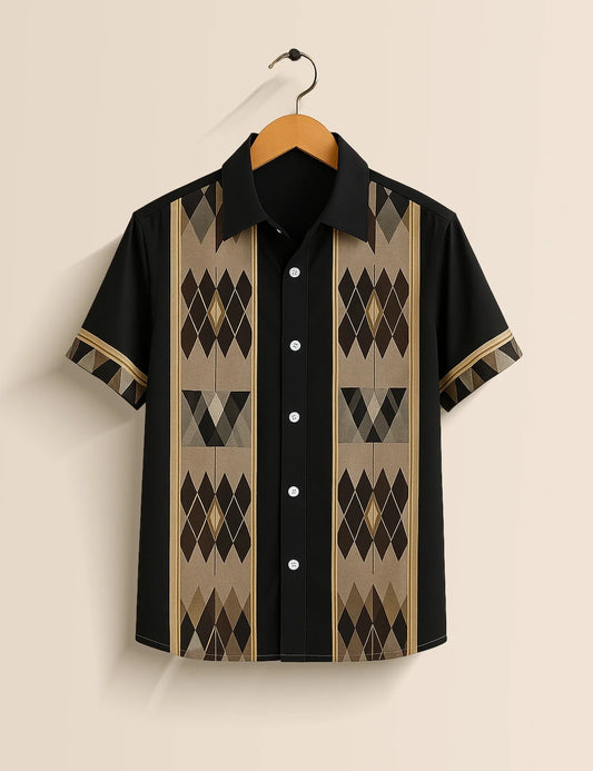 Men's Black Heritage Lines – Printed Half Sleeve Shirt