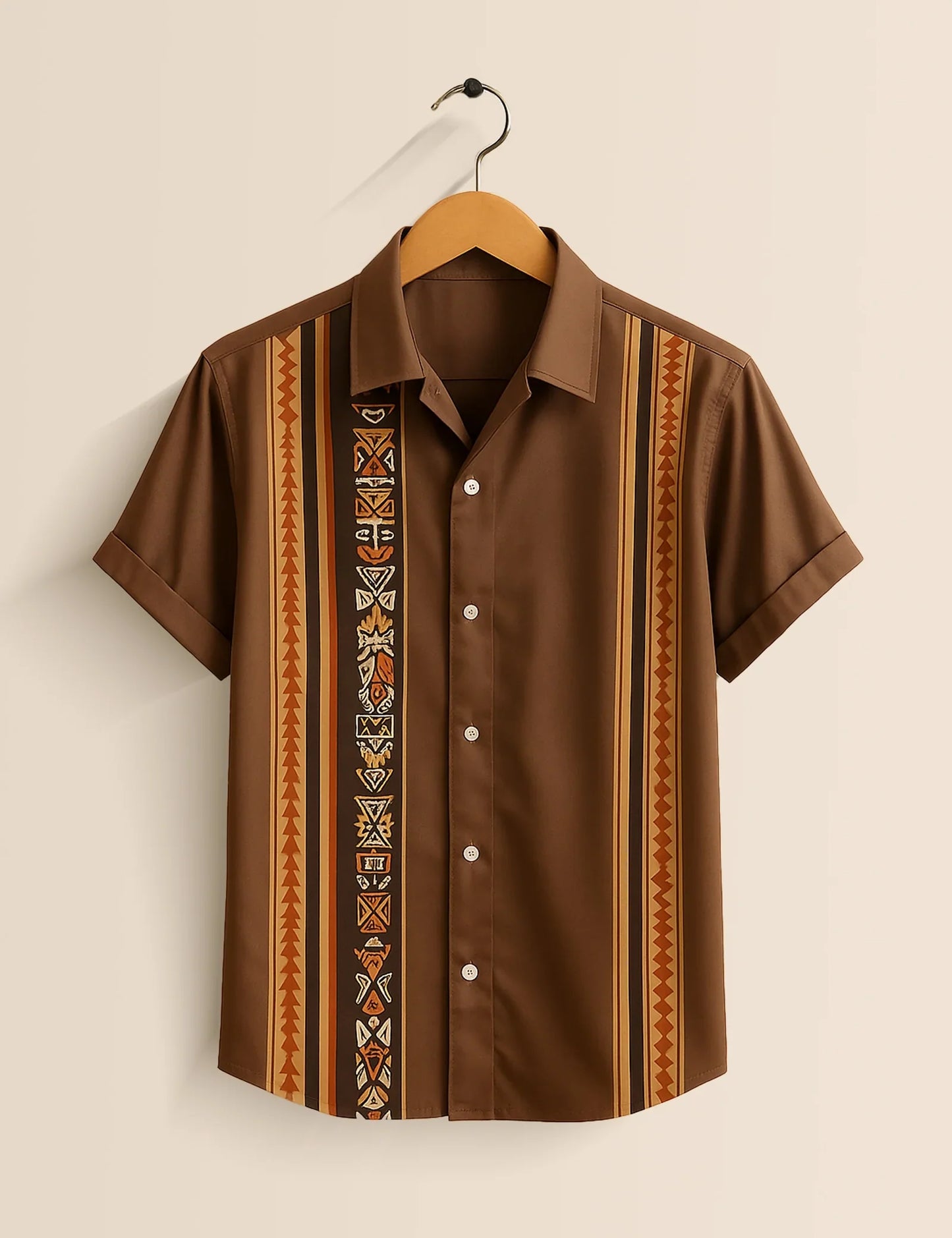 Men's Brown Tribal Ethnic Vibe Stripe - Printed Half Sleeve Shirt