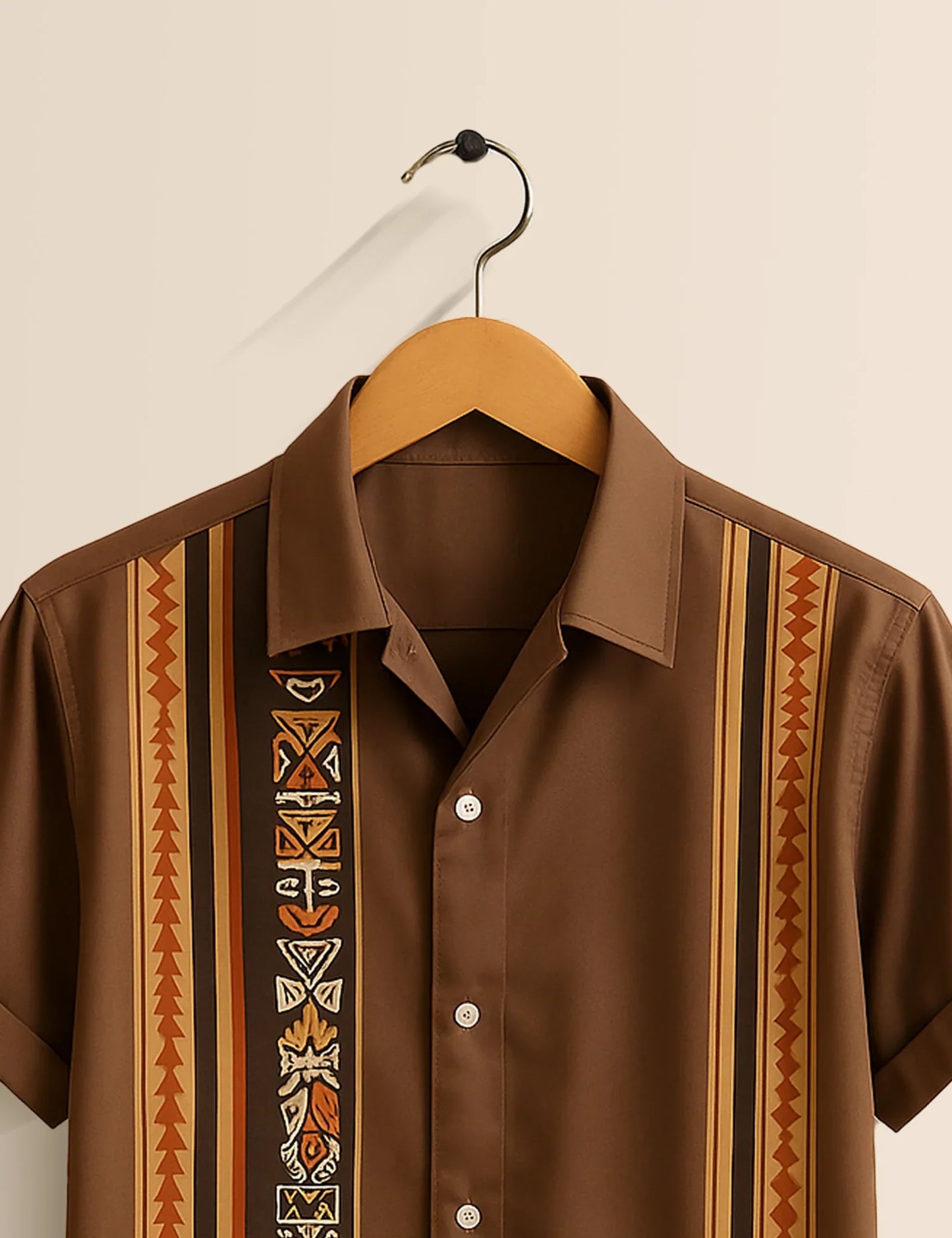 Men's Brown Tribal Ethnic Vibe Stripe - Printed Half Sleeve Shirt