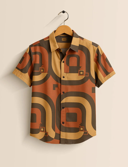 Men's Retro Geometric Wave – Printed Half Sleeve Shirt