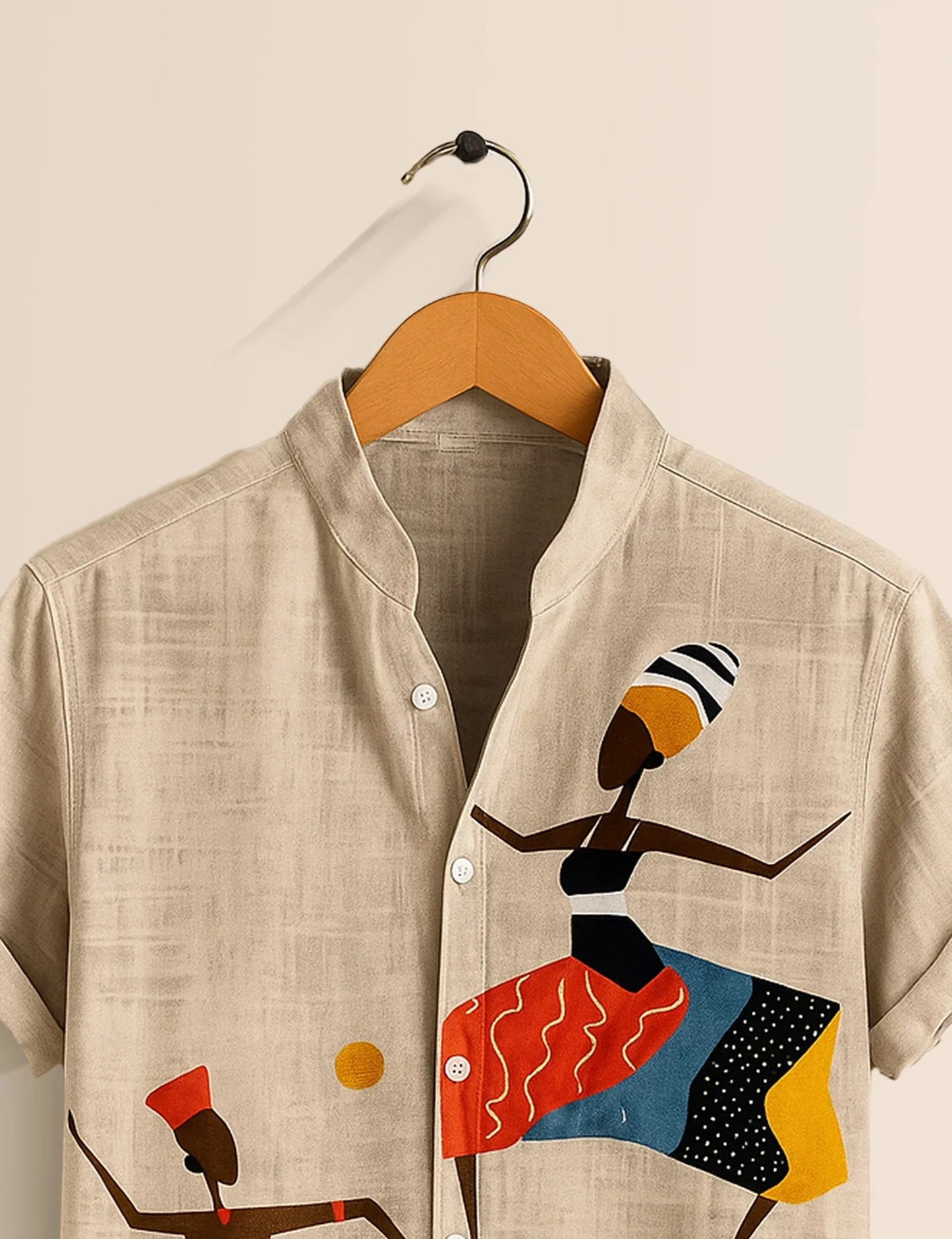 Men's Khaki Ethnic Dancer Graphic - Printed Half Sleeve Shirt