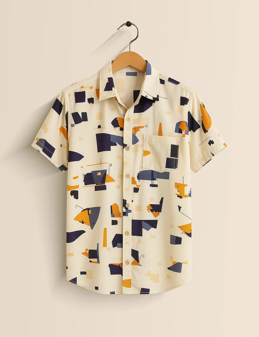 Men's Light Abstract Geometric Print – Printed Half Sleeve Shirt