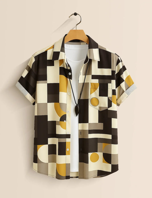 Men's Geometric Modern Abstract Style - Printed Half Sleeve Shirt
