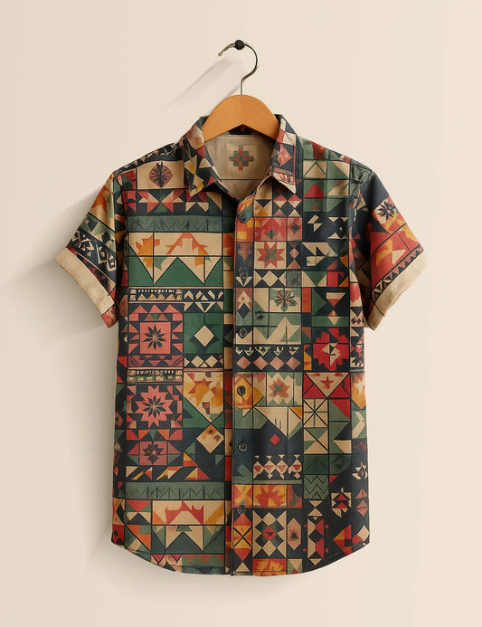 Men's Bohemian Patchwork – Printed Half Sleeve Shirt