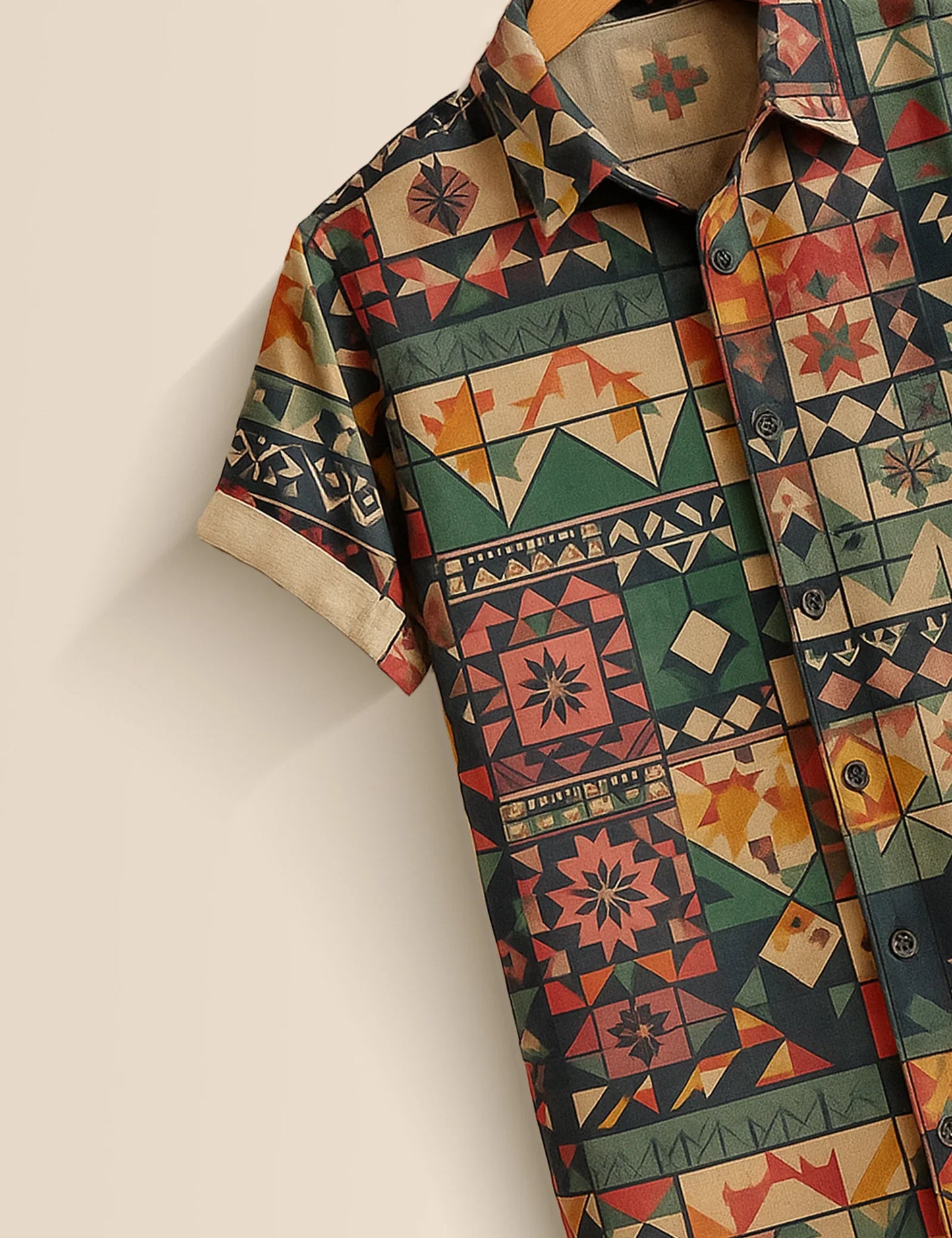 Men's Bohemian Patchwork – Printed Half Sleeve Shirt
