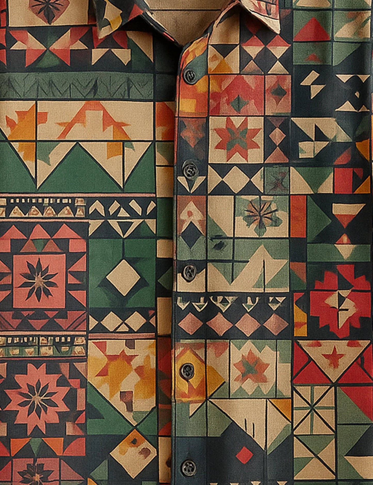 Men's Bohemian Patchwork – Printed Half Sleeve Shirt