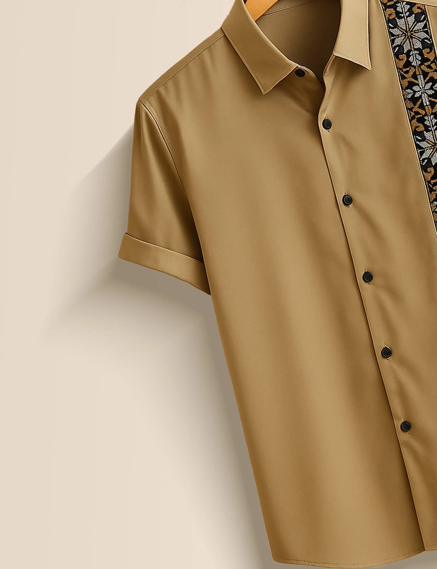 Men's Brown Floral Embroidery Stripe - Printed Half Sleeve Shirt