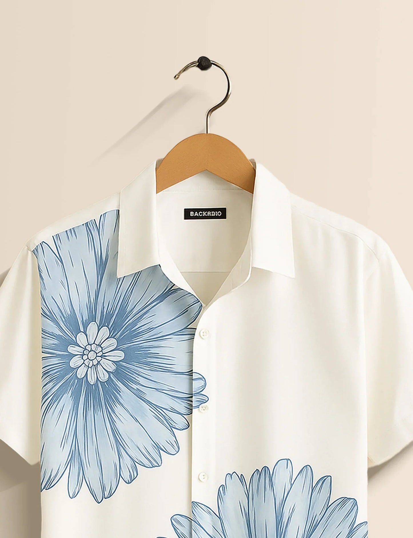Men's White & Blue Casual Flower - Printed Half Sleeve Shirt
