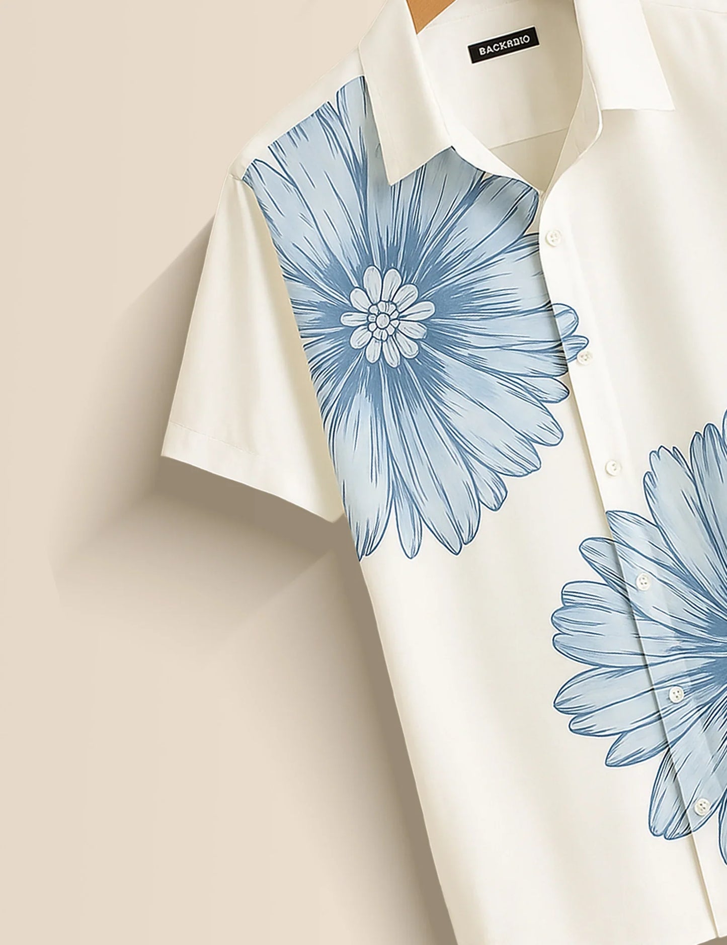 Men's White & Blue Casual Flower - Printed Half Sleeve Shirt