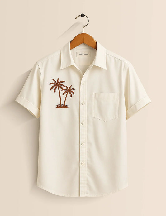 Men's Off White Palm Tree - Printed Half Sleeve Shirt